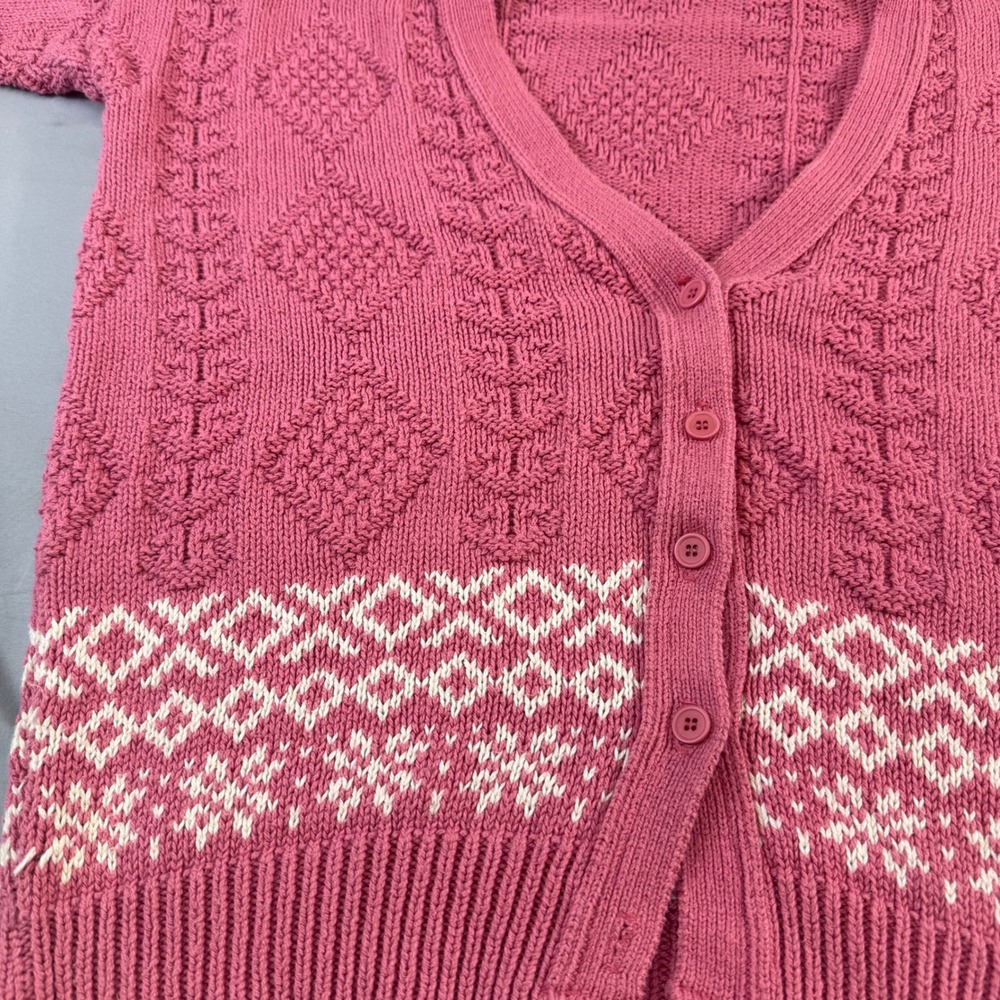 Woolrich Woman Vintage Pink Fair Isle Cotton Cardigan Sweater Made in USA Medium - Picture 2 of 16